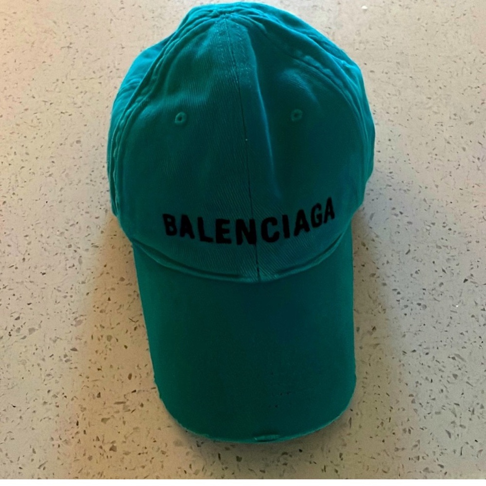 BALENCIAGA women's teal baseball hat in size medium. Spring / Summer 2022